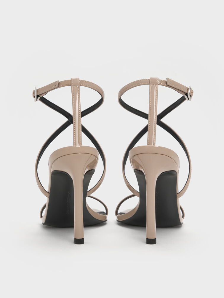 Patent Strappy Heeled Sandals, Taupe, hi-res
