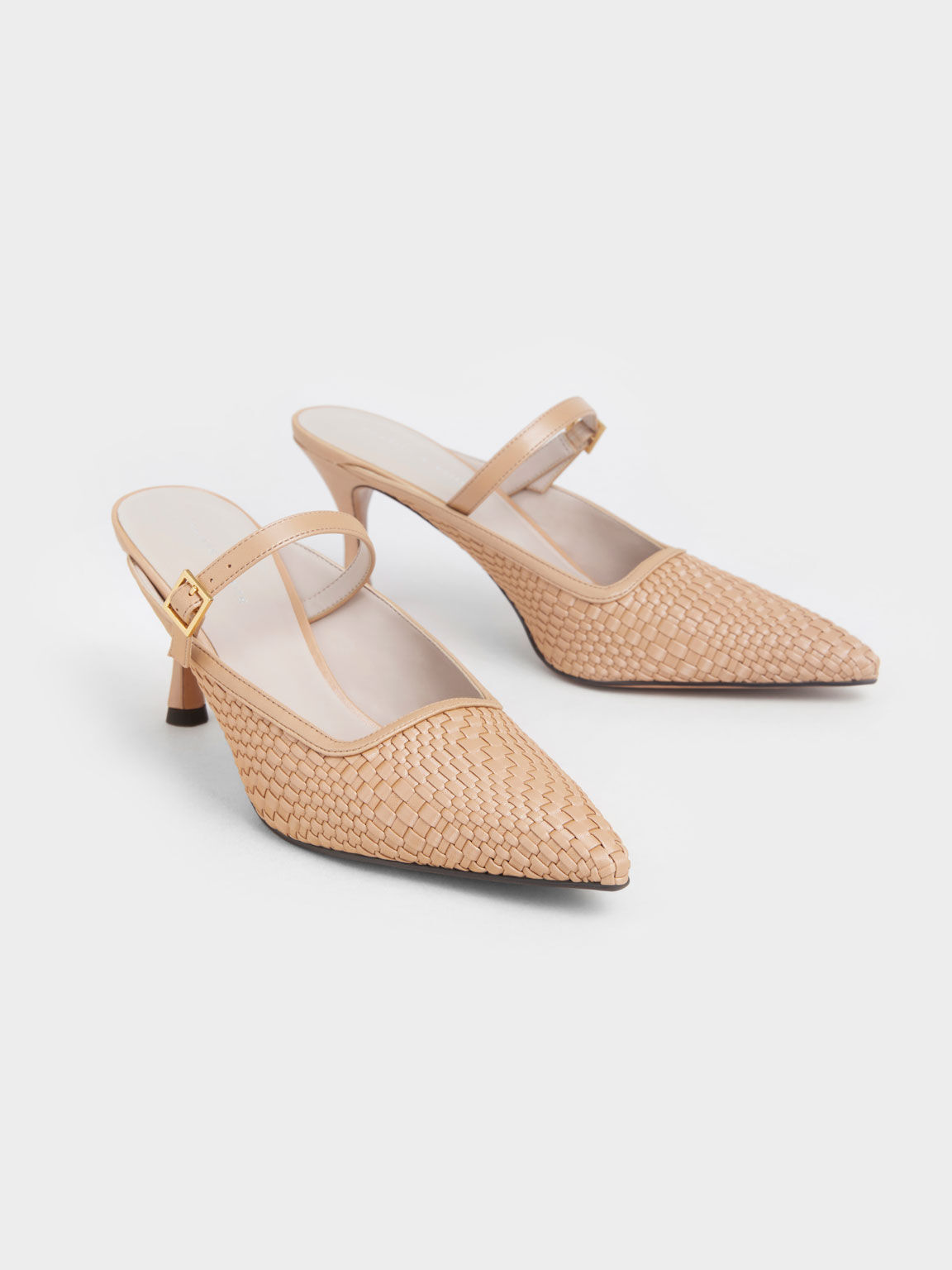 Woven Heeled Mules, Camel, hi-res