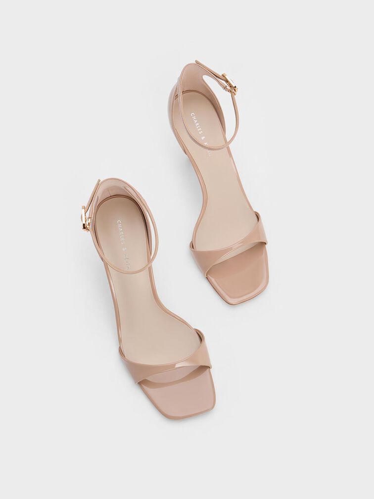 Patent Ankle Strap Heeled Sandals, Nude, hi-res