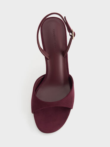 Faux Suede Sculptural-Heel Slingback Sandals, Burgundy, hi-res