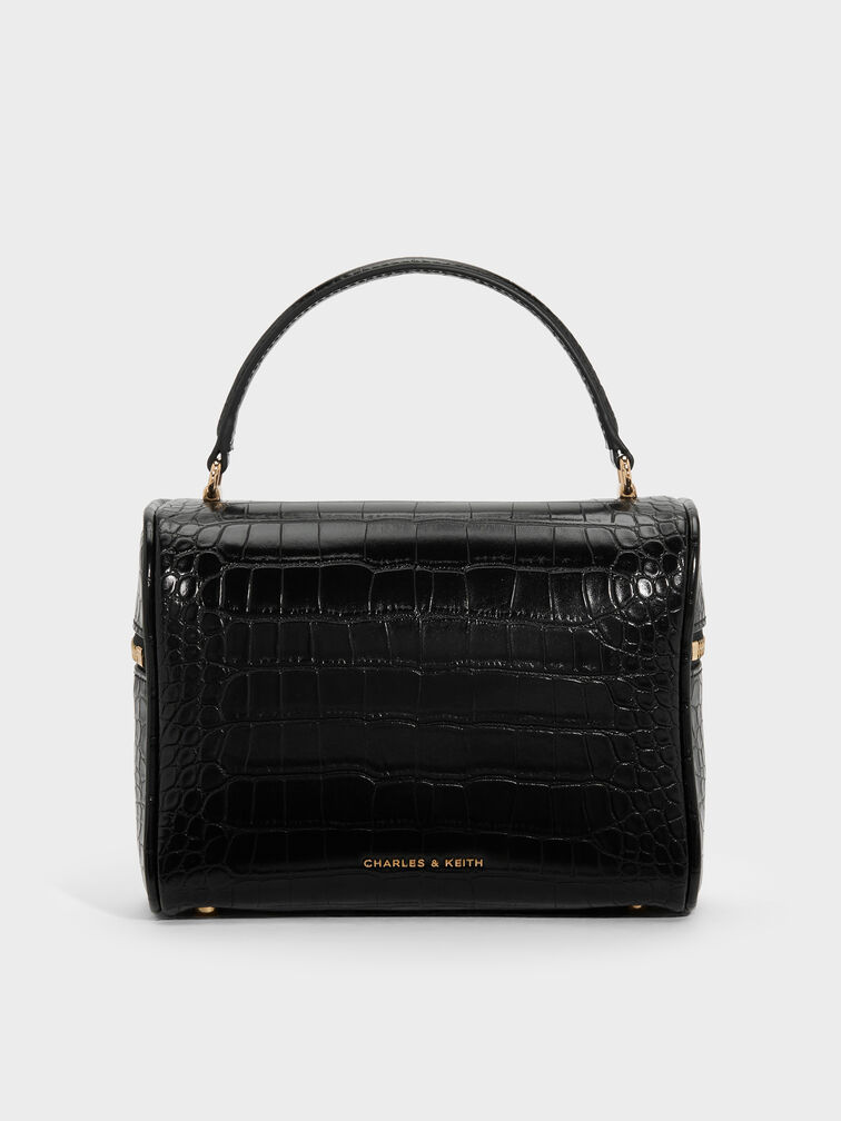 Tas Vanity Croc-Effect Pansy, Black, hi-res