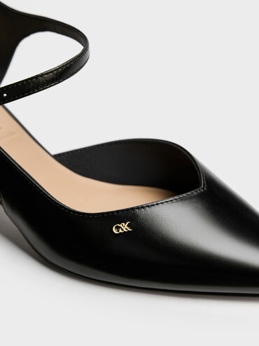 Leather Buckle-Strap Kitten Heels, Black, hi-res