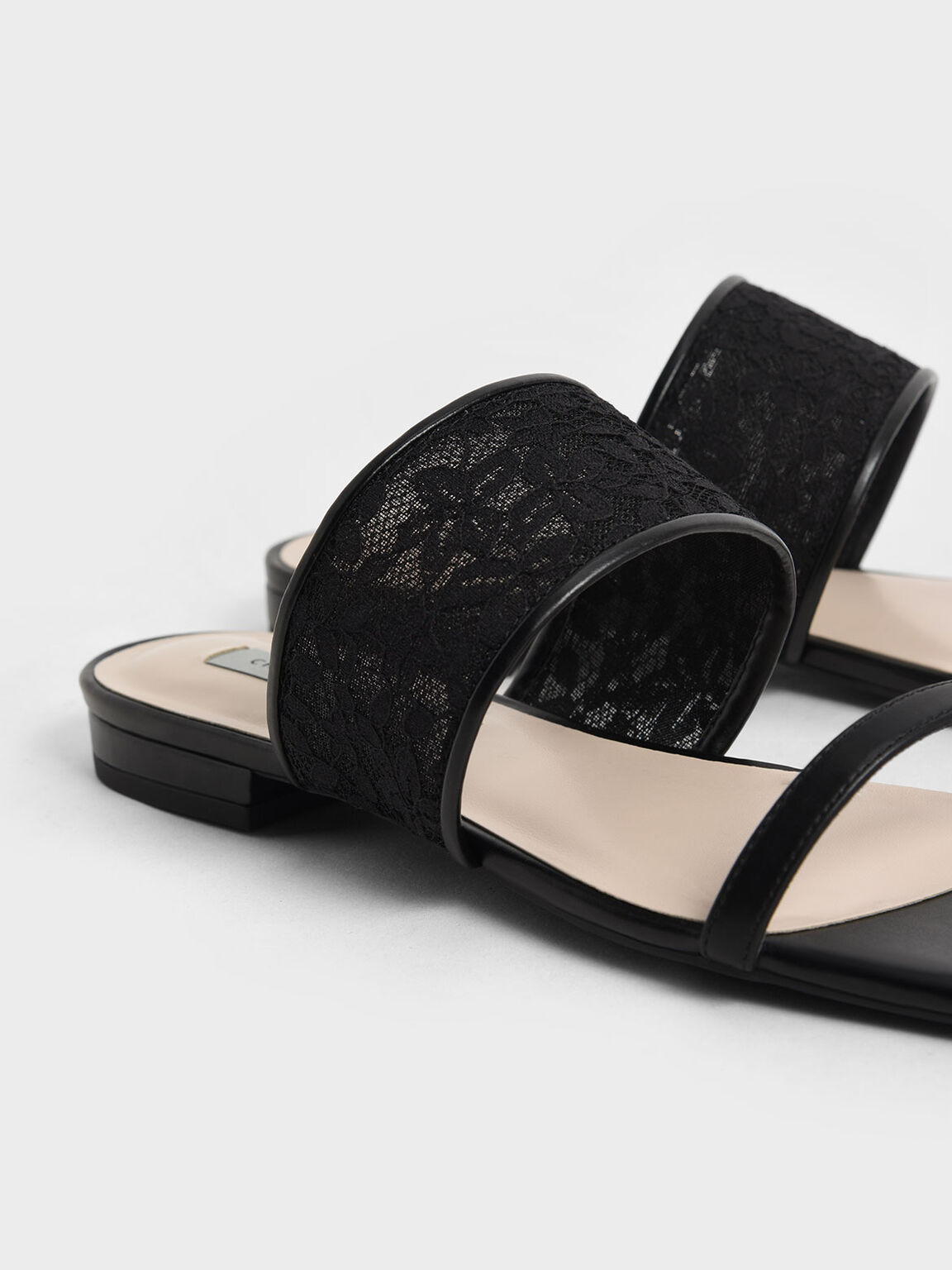 Sandal Slide Lace & Mesh, Black, hi-res