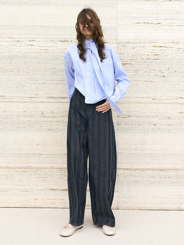 Sepatu Flats Mary Jane Crossover Triple-Strap, Chalk, hi-res