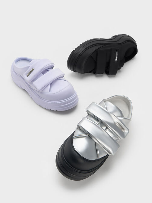 Sneakers Slip-On Nylon Padded Double-Strap, Silver, hi-res