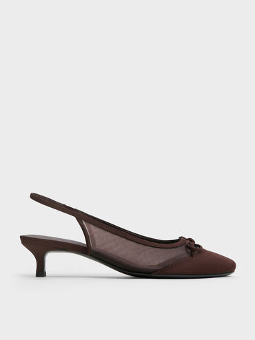Sepatu Pumps Mesh Bow Slingback Mulligan, Dark Brown Textured, hi-res