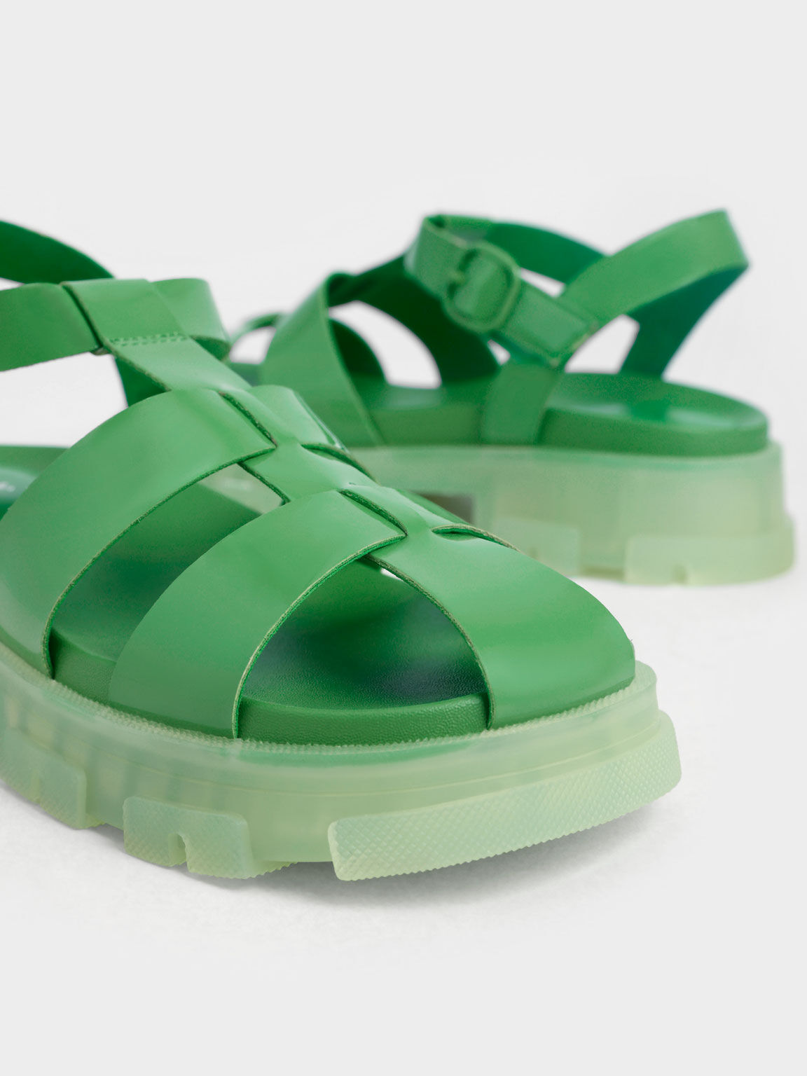 Girls' Patent Caged Sandals, Green, hi-res