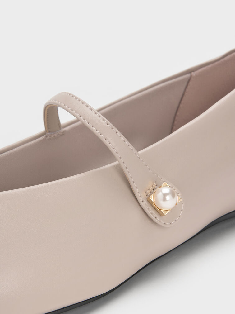 Marie Pearl Mary Jane Flats, Taupe, hi-res