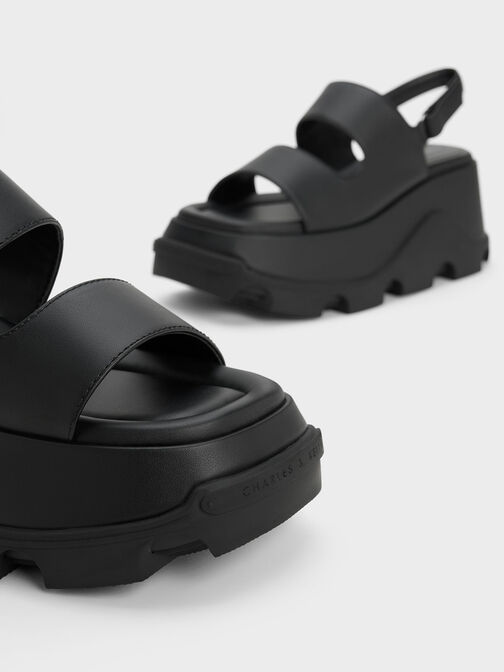 Asymmetric Platform Sandals, Black, hi-res