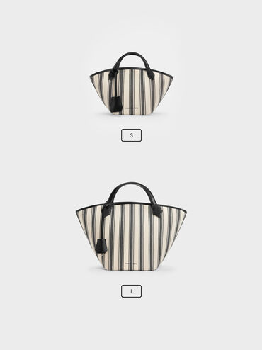Tas Tote Striped Ivanna Mini Canvas, Noir, hi-res