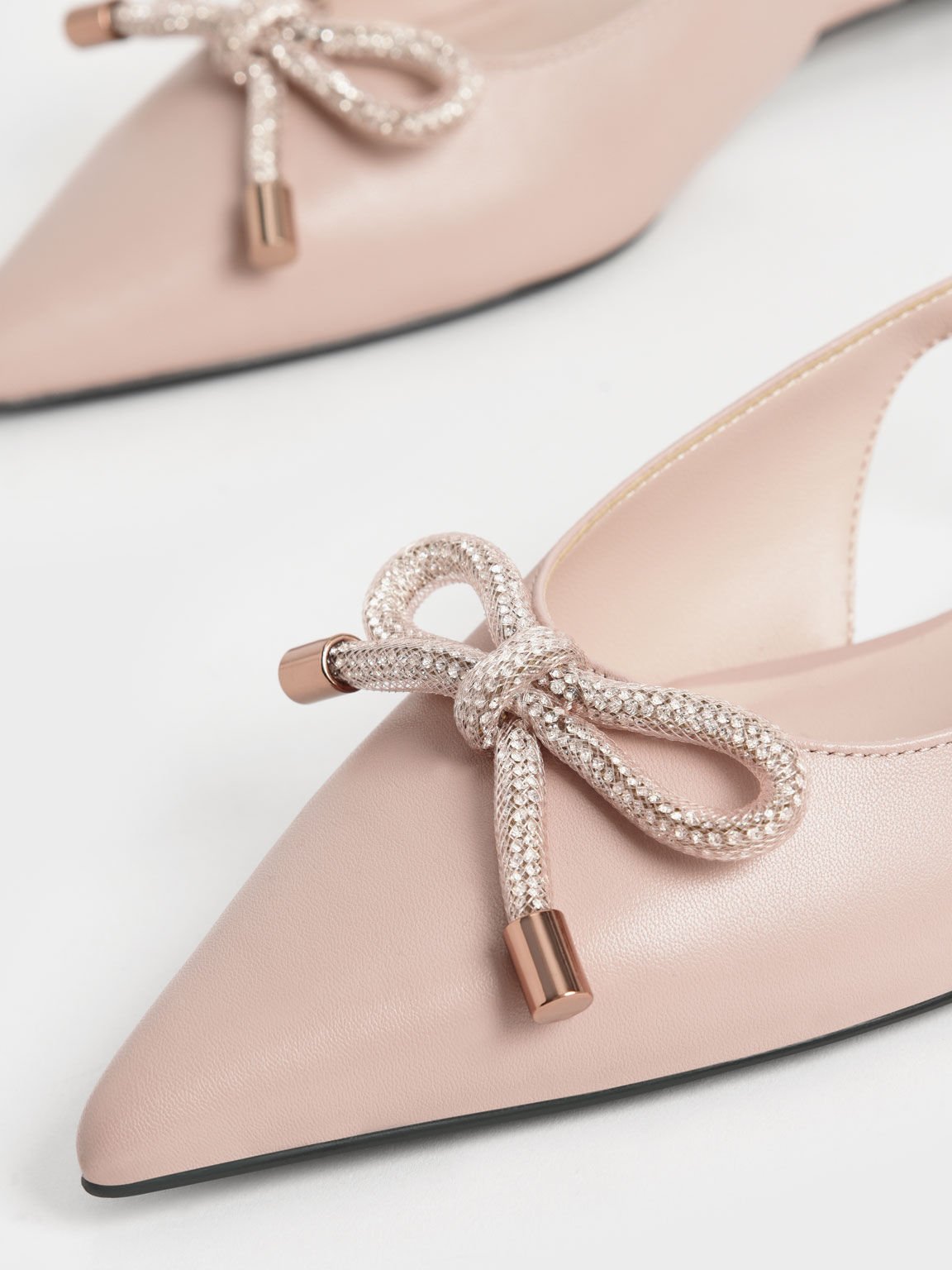 Sepatu Flats Gem-Embellished Bow-Tie Slingback, Nude, hi-res