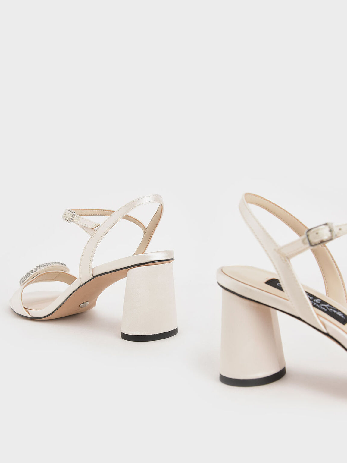 Wedding Collection: Satin Embellished Heeled Sandals, White, hi-res