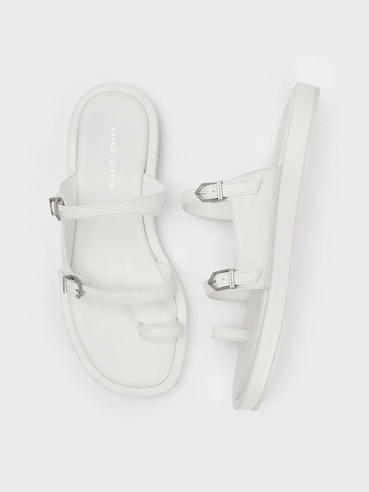 Double Buckle Toe-Loop Sandals, White, hi-res