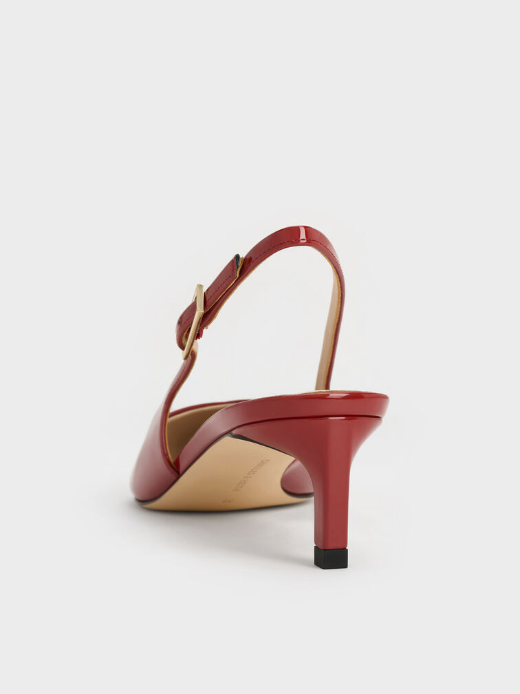 Sepatu Kitten Heels Slingback Luciana Patent, Red, hi-res