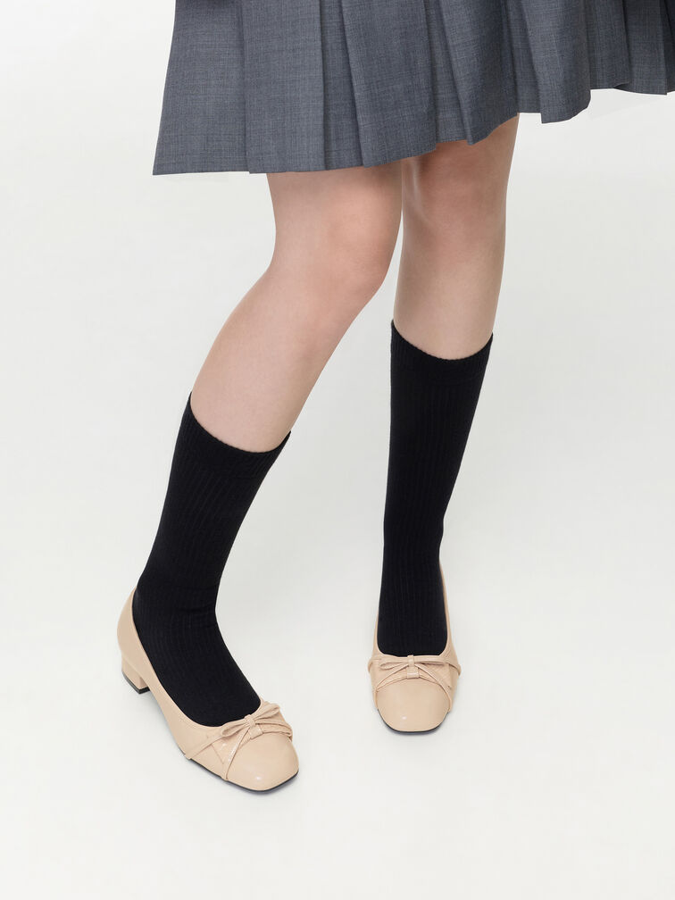 Sepatu Pumps Bettina Double-Bow, Beige, hi-res