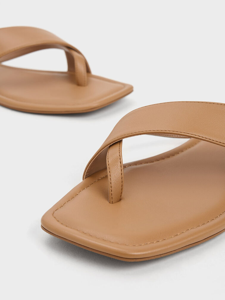 Quilted Buckle Thong Sandals, Camel, hi-res