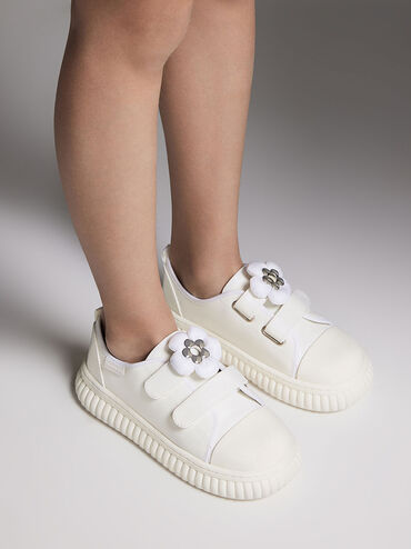 Sepatu Sneakers Girls' Puffy Flower Printed, White, hi-res