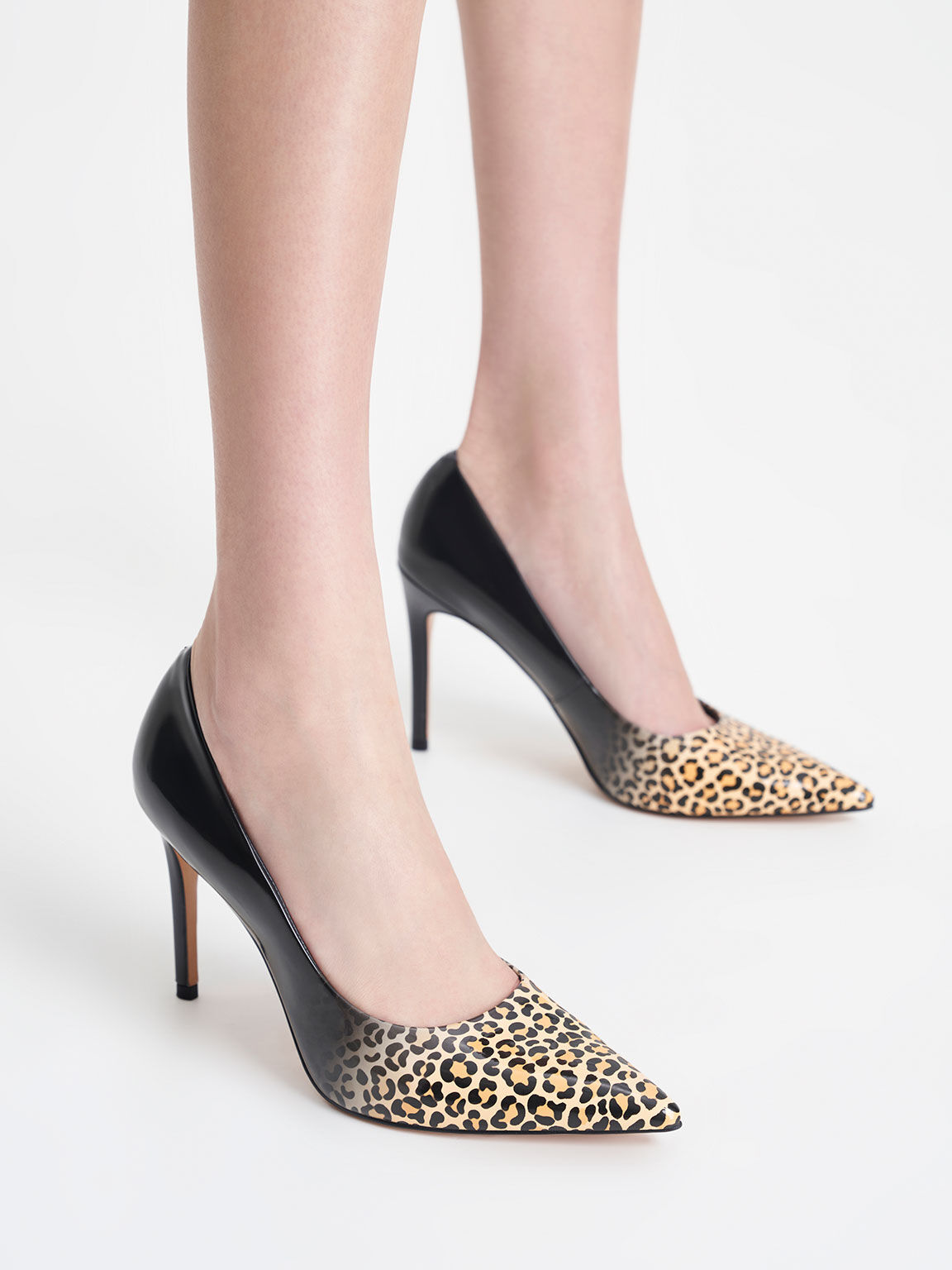 Sepatu Pumps Patent Leopard Print Stiletto Heel, Multi, hi-res