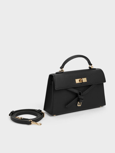 Tas Top Handle Knotted-Belt Tricha, Black, hi-res
