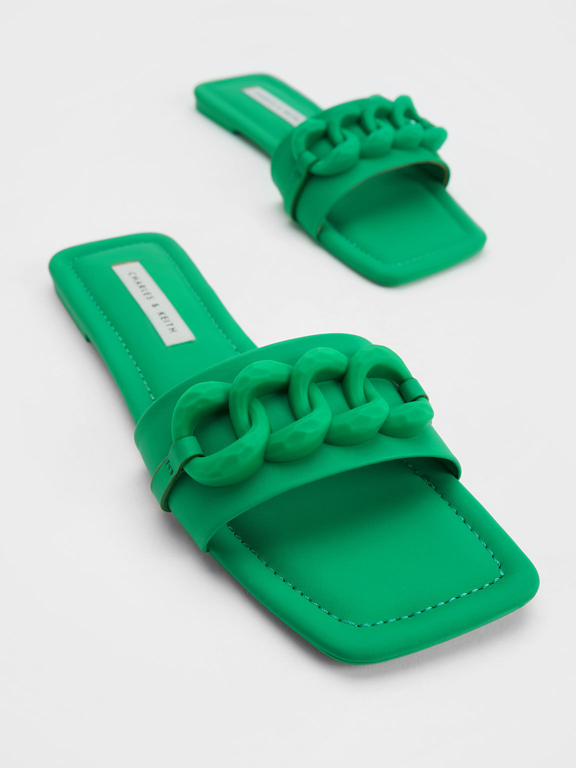 Green Sandal Slide Chunky Chain-Link, Green, hi-res