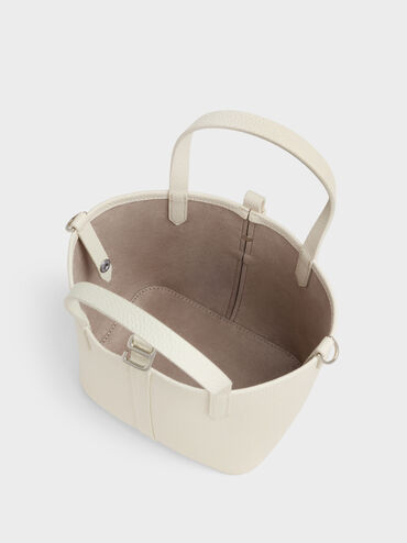 Tas Bucket Belted Double-Handle Recycled Leather Beryl, Cream, hi-res
