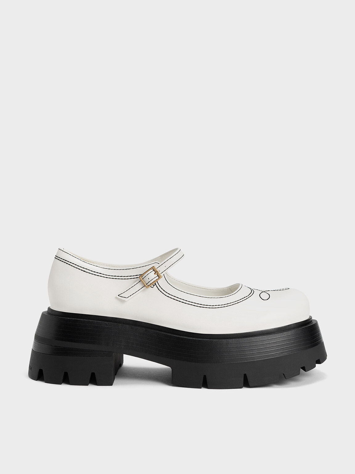 Sepatu Mary Janes Lenox Stitch-Trim, White, hi-res