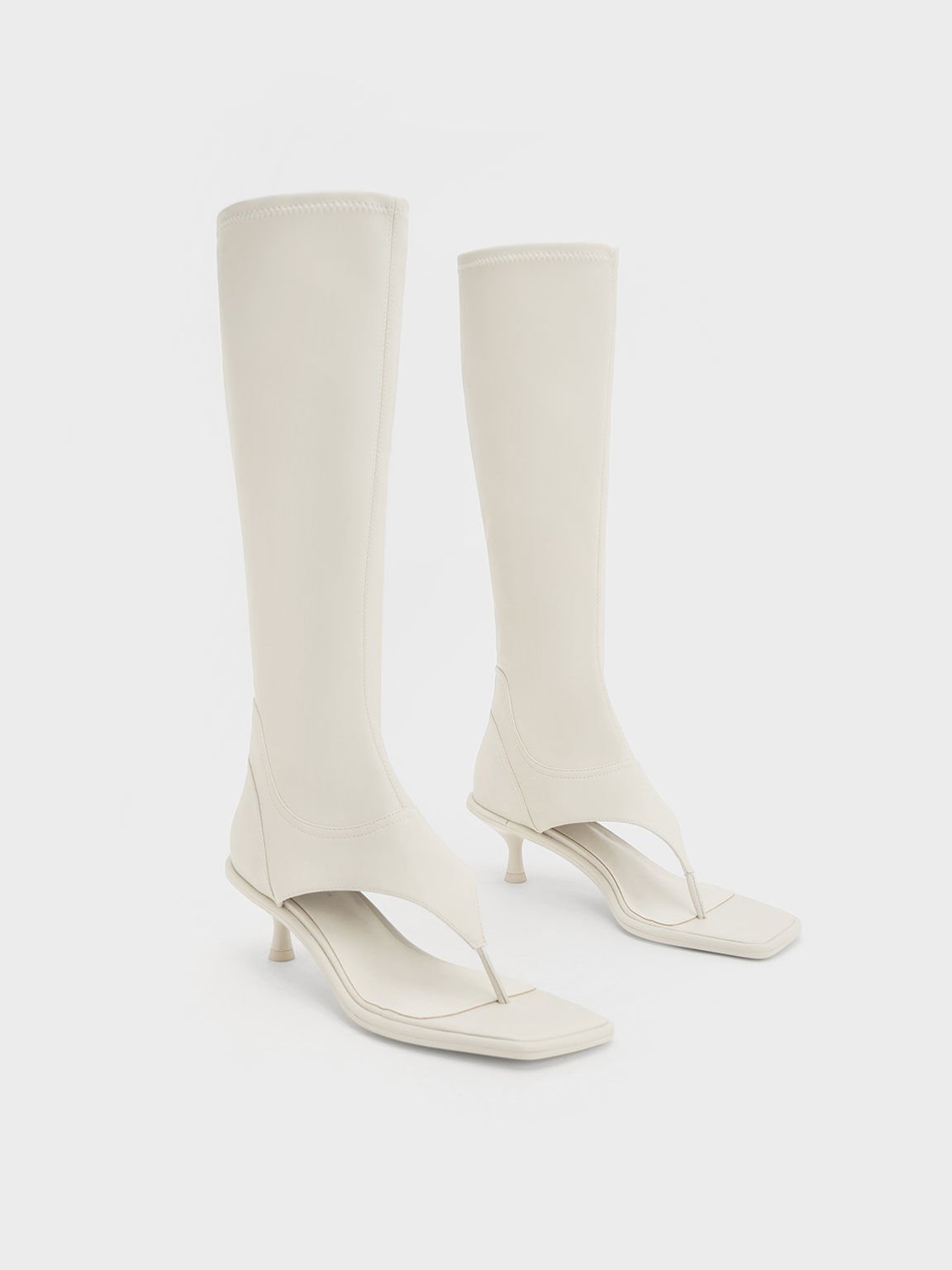 Chalk Kitten Heel Thong Knee High Boots CHARLES KEITH ID