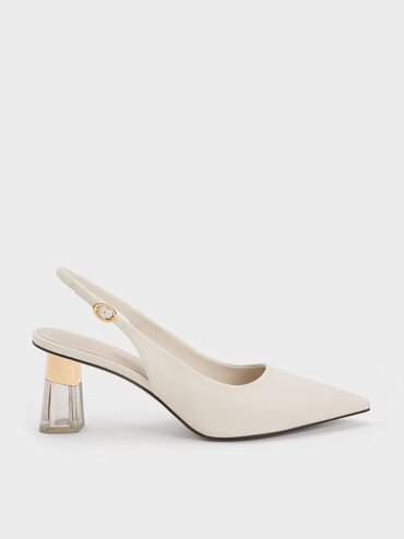 Sepatu Slingback Pumps Trapeze Heel Oleana See-Through, Chalk, hi-res