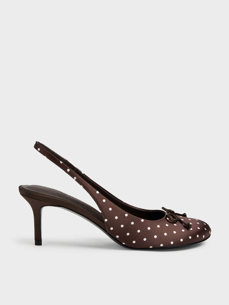 Imani Polka-Dot Asymmetric Slingback Pumps, Dark Brown Textured, hi-res