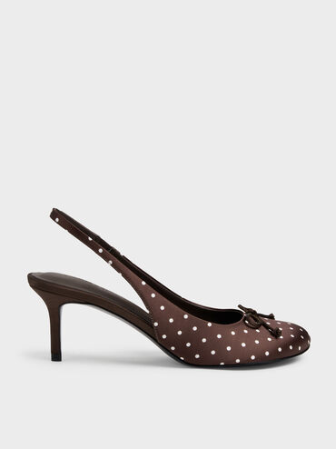 Imani Polka-Dot Asymmetric Slingback Pumps, Dark Brown Textured, hi-res