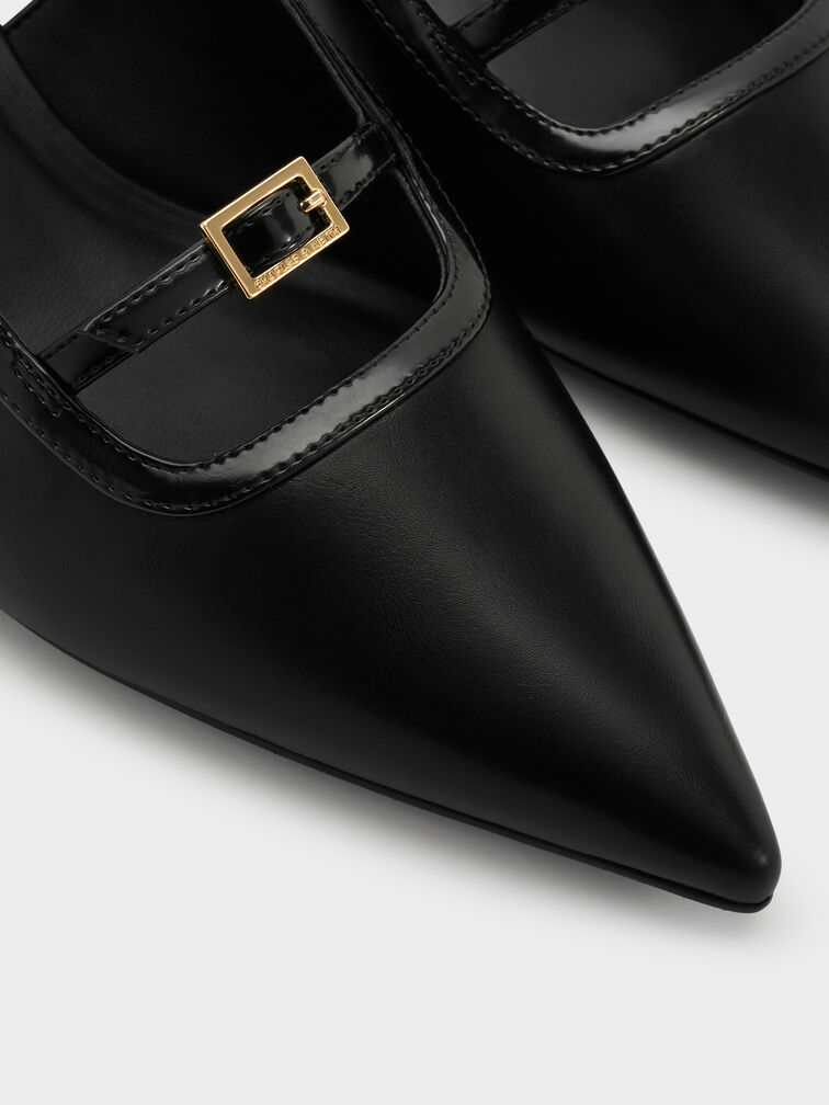 Buckle-Strap Slingback Pumps, Black, hi-res