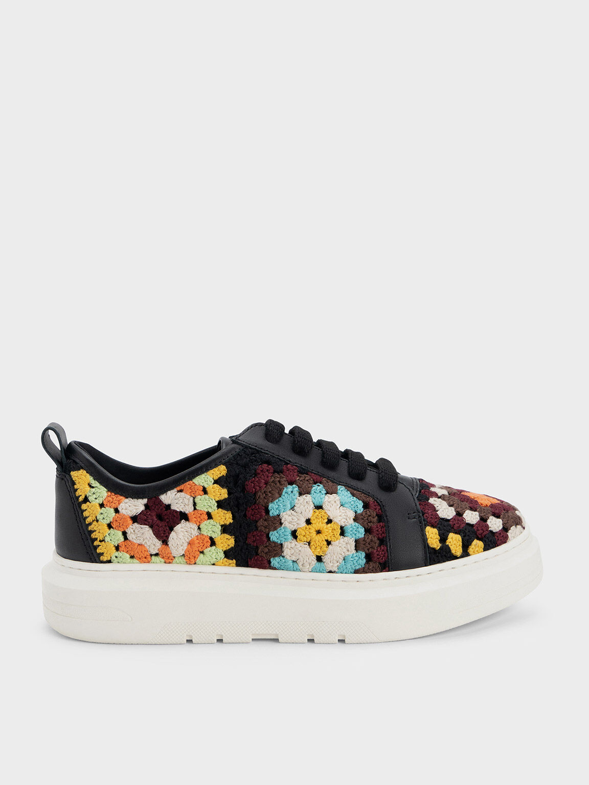 Sepatu Sneakers Crochet & Leather Floral, Multi, hi-res