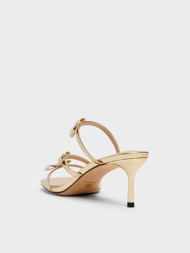 Sandal Heeled Gem-Bow Jessy Leather, Gold, hi-res