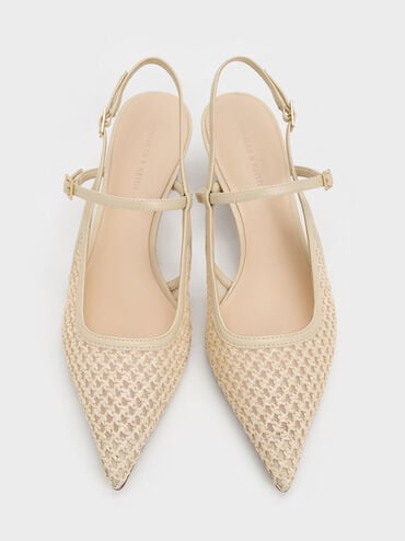 Sepatu Pumps Slingback Sculptural-Heel Raffia, Beige, hi-res