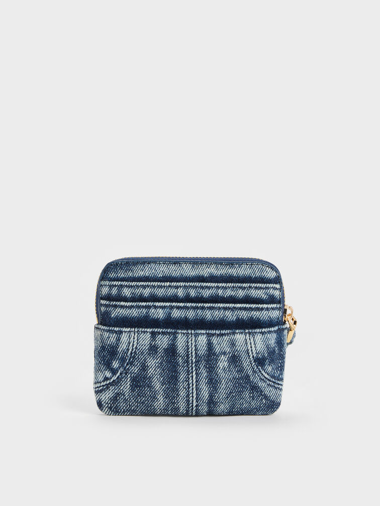 Dompet Kartu Top-Zip Denim Ciara, Denim Blue, hi-res