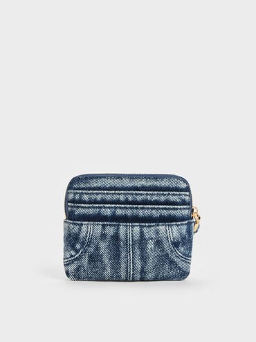 Dompet Kartu Top-Zip Denim Ciara, Denim Blue, hi-res