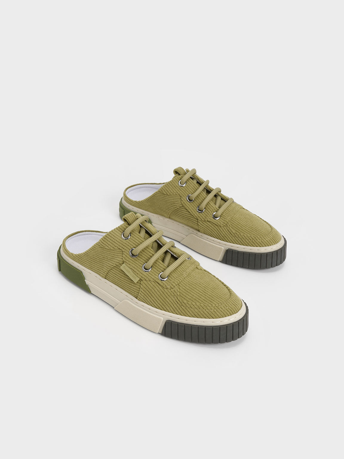 Corduroy Panelled Slip-On Sneakers, Moss, hi-res