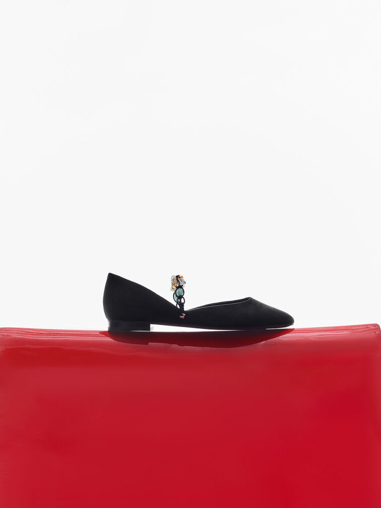 Franca Faux Suede Beaded-Strap Mary Janes, Black Textured, hi-res