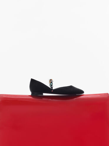 Franca Faux Suede Beaded-Strap Mary Janes, Black Textured, hi-res
