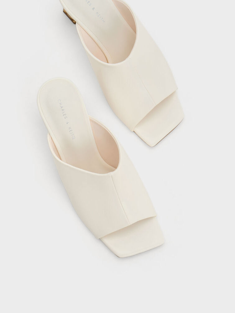 Open Toe Quilted Heel Mules, White, hi-res