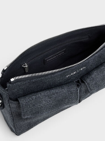 Tas Bahu Chain Front-Pocket Denim Rachel, Denim Blue, hi-res