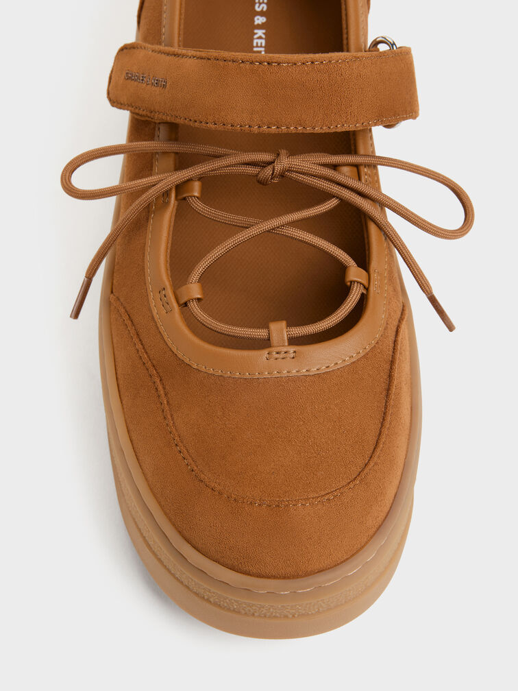Faux Suede Mary Jane Platform Sneakers, Cognac, hi-res