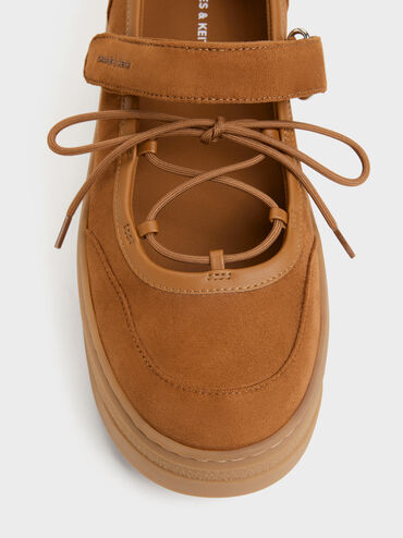 Faux Suede Mary Jane Platform Sneakers, Cognac, hi-res