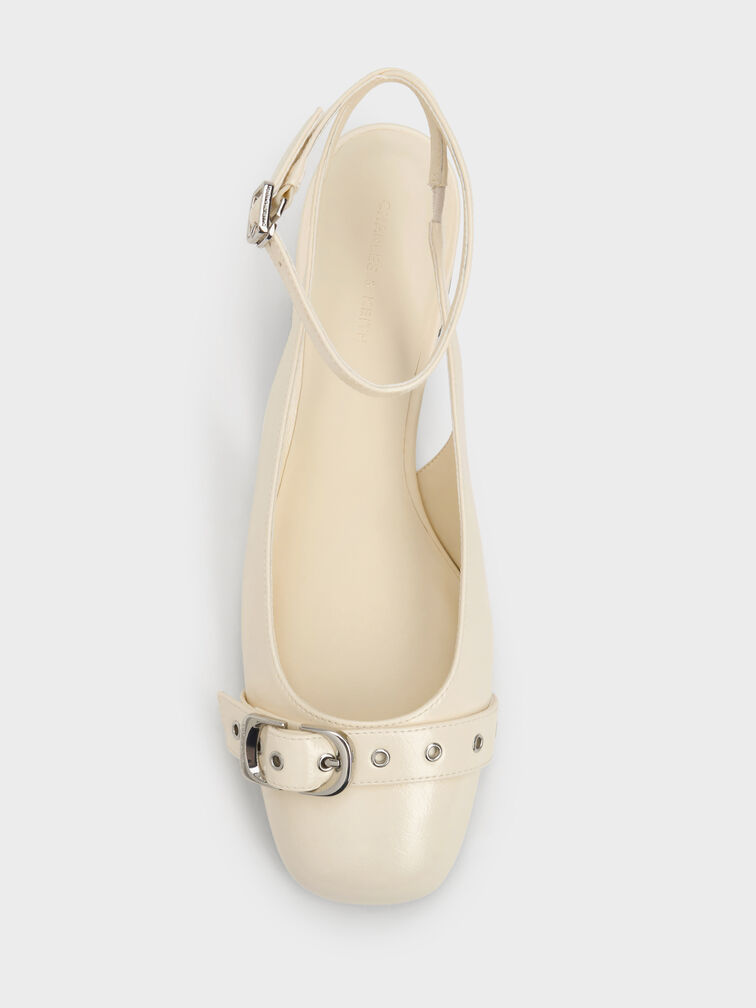 Sepatu Pumps Ankle-Strap Grommet-Belt, Chalk, hi-res