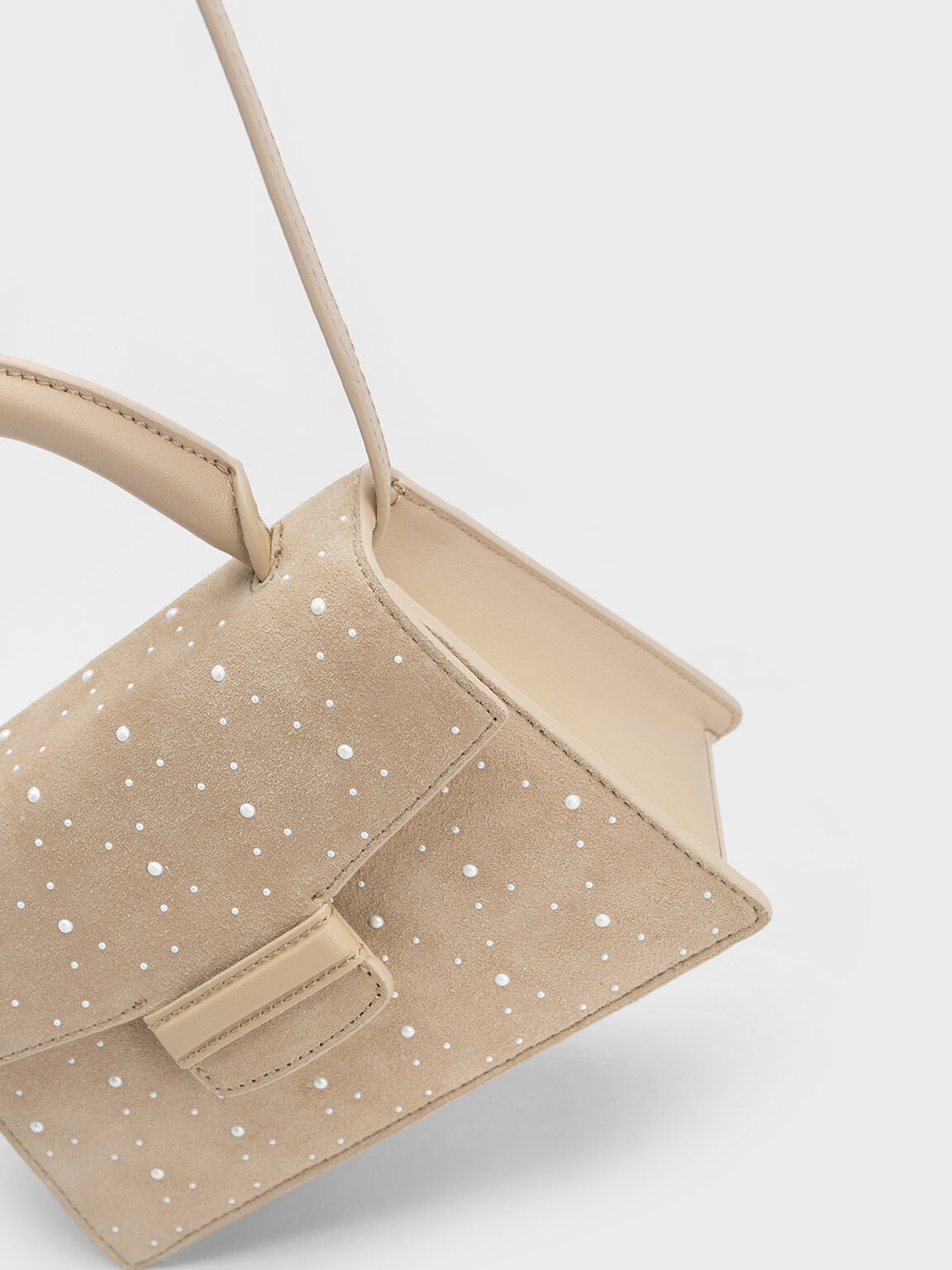 Bead & Crystal-Embellished Top Handle Bag, Nude, hi-res