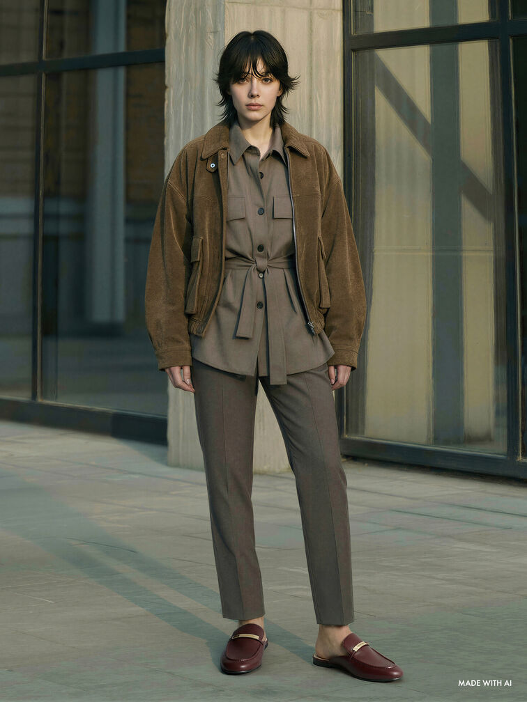 Sepatu Mules Loafer Metallic-Bar, Burgundy, hi-res