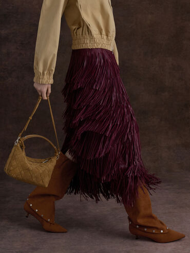 Gael Faux Suede Studded Convertible Kitten-Heel Knee-High Boots, Brown, hi-res