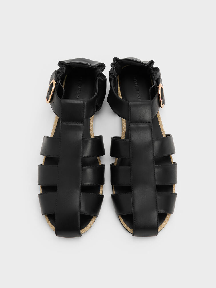 Sepatu Flat Espadrilles Caged, Black, hi-res