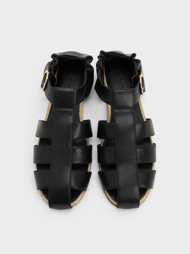 Sepatu Flat Espadrilles Caged, Black, hi-res