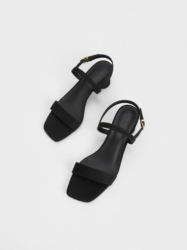 Sandal Back Strap Cylindrical Heel Textured, Black Textured, hi-res